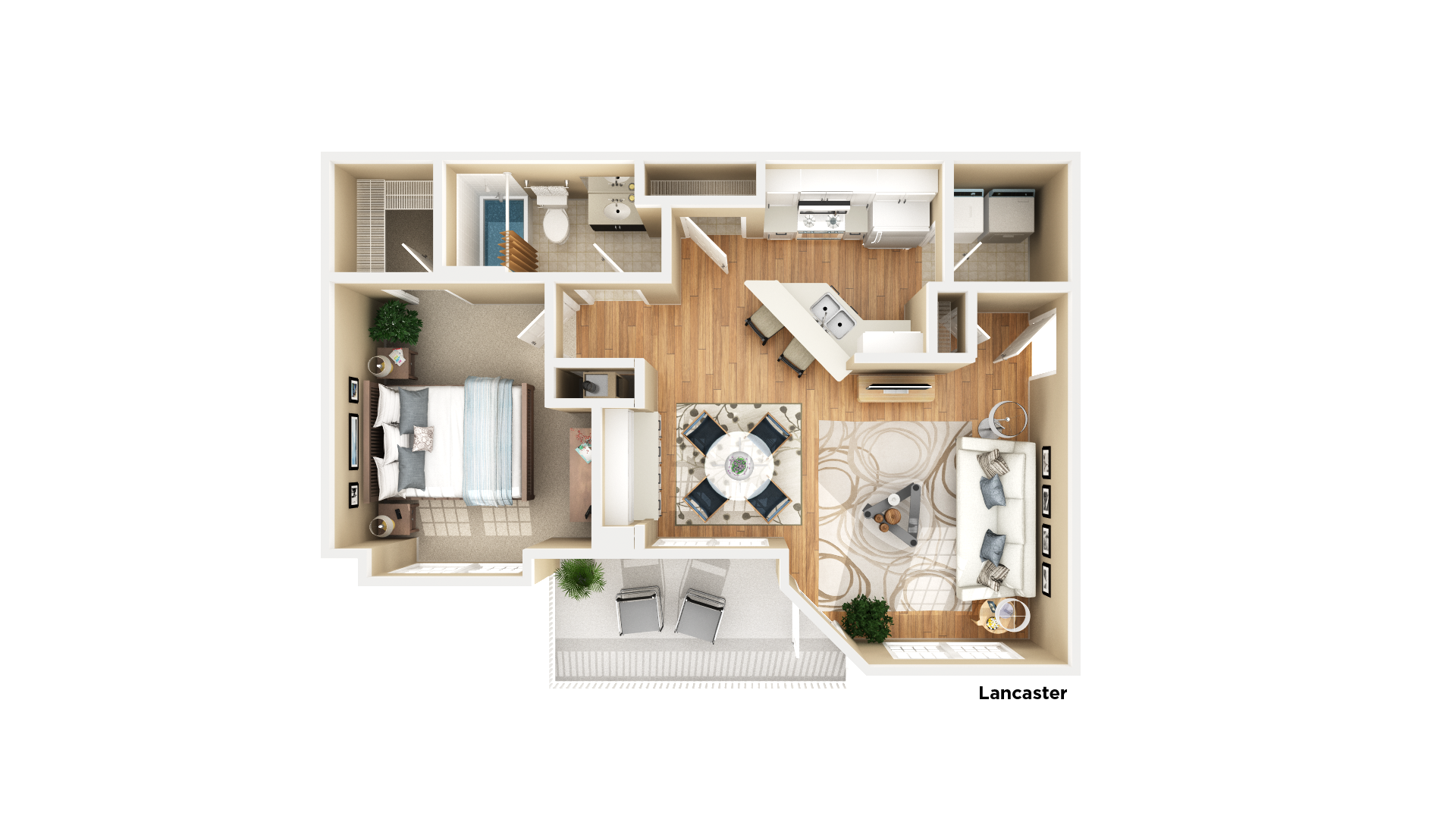 Floor plan for 1 bed, 1 bath, 750 sqft