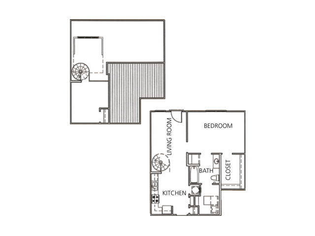 Floor plan for 1 bed, 1 bath, 888 sqft