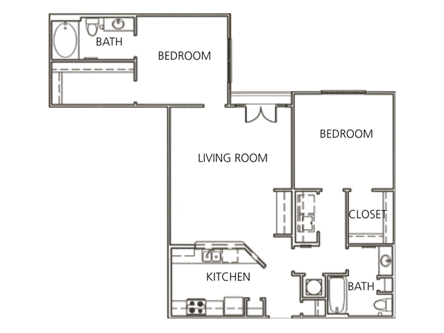 Floor plan for 2 beds, 2 baths, 1146 sqft