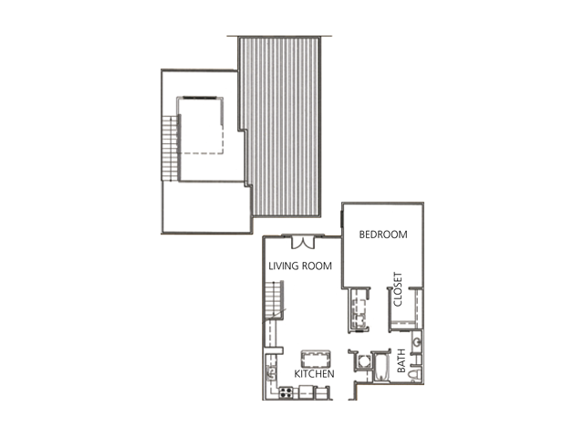 Floor plan for 1 bed, 1 bath, 1076 sqft
