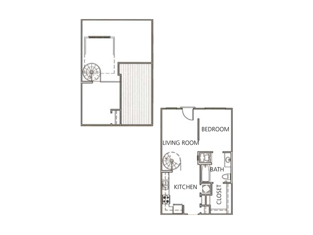 Floor plan for studio, 1 bath, 731 sqft