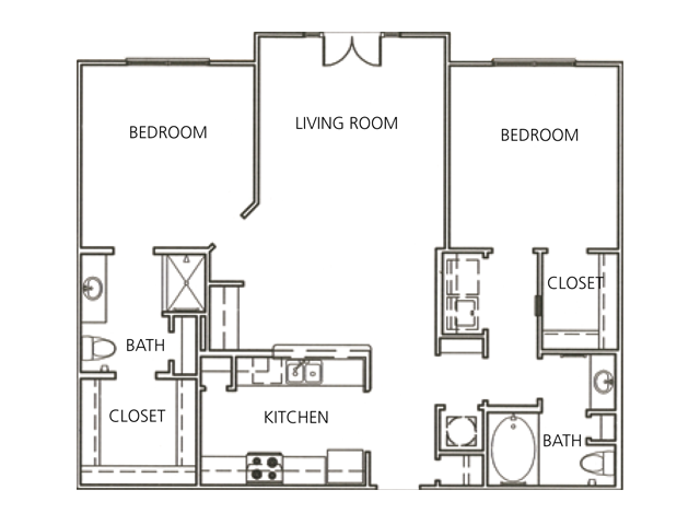 Floor plan for 2 beds, 2 baths, 1157 sqft