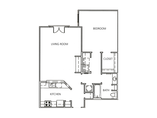 Floor plan for 1 bed, 1 bath, 916 sqft
