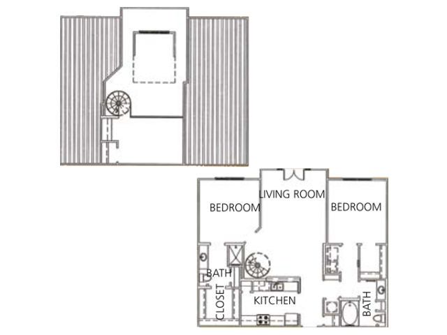 Floor plan for 2 beds, 2 baths, 1316 sqft