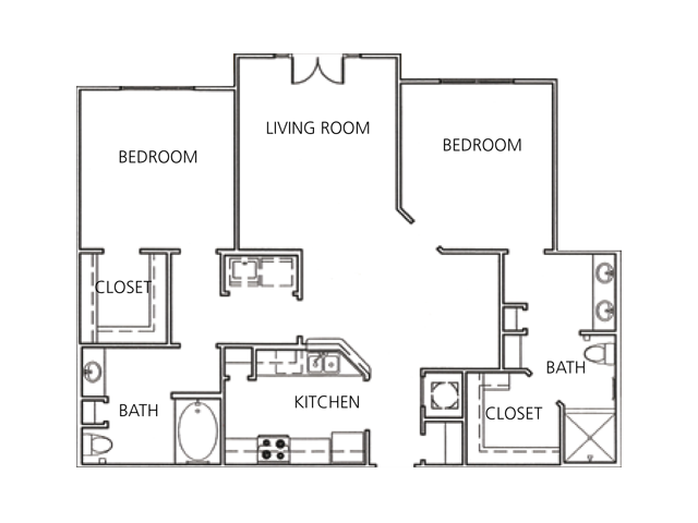 Floor plan for 2 beds, 2 baths, 1234 sqft