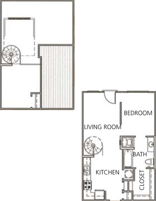 Floor plan for 1 bed, 1 bath, 850 sqft