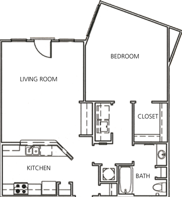 Floor plan for 1 bed, 1 bath, 901 sqft