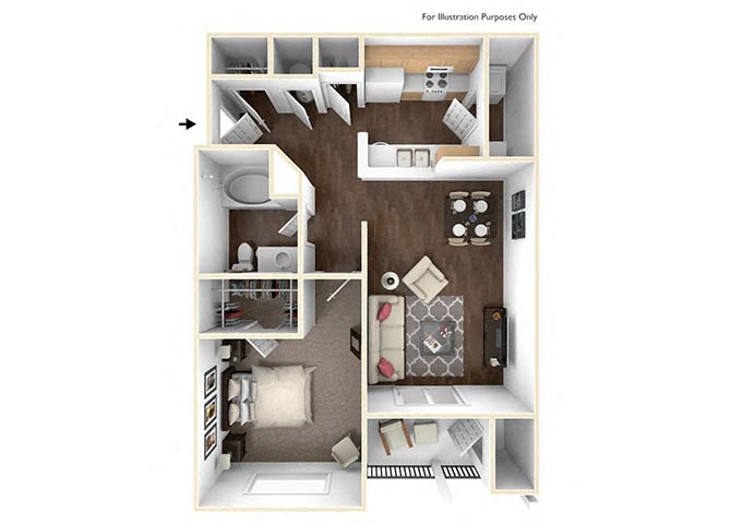 Floor plan for 1 bed, 1 bath, 815 sqft