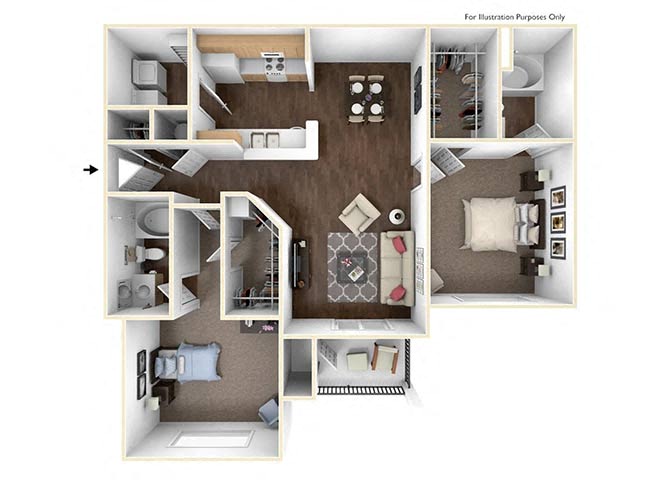 Floor plan for 2 beds, 2 baths, 1246 sqft