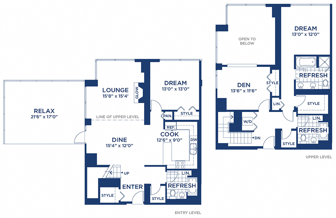 Floor plan for 2 beds, 3 baths, 2078 sqft