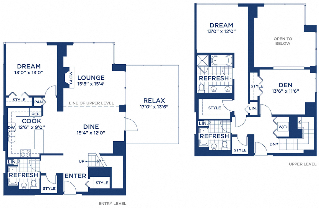 Floor plan for 2 beds, 3 baths, 2078 sqft
