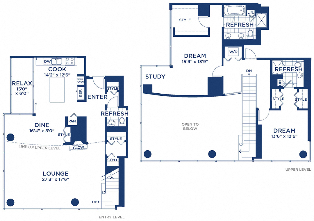 Floor plan for 2 beds, 2.5 baths, 2256 sqft