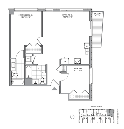 Floor plan for 2 beds, 2 baths