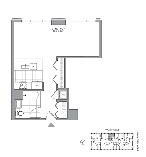 Floor plan for studio, 1 bath, 591 sqft
