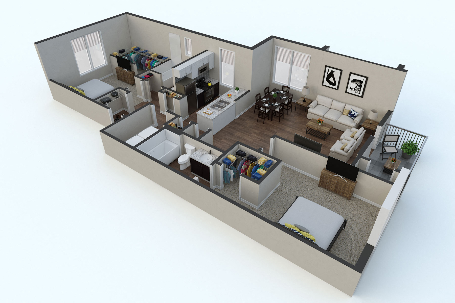 Floor plan for 2 beds, 2 baths, 1065 sqft