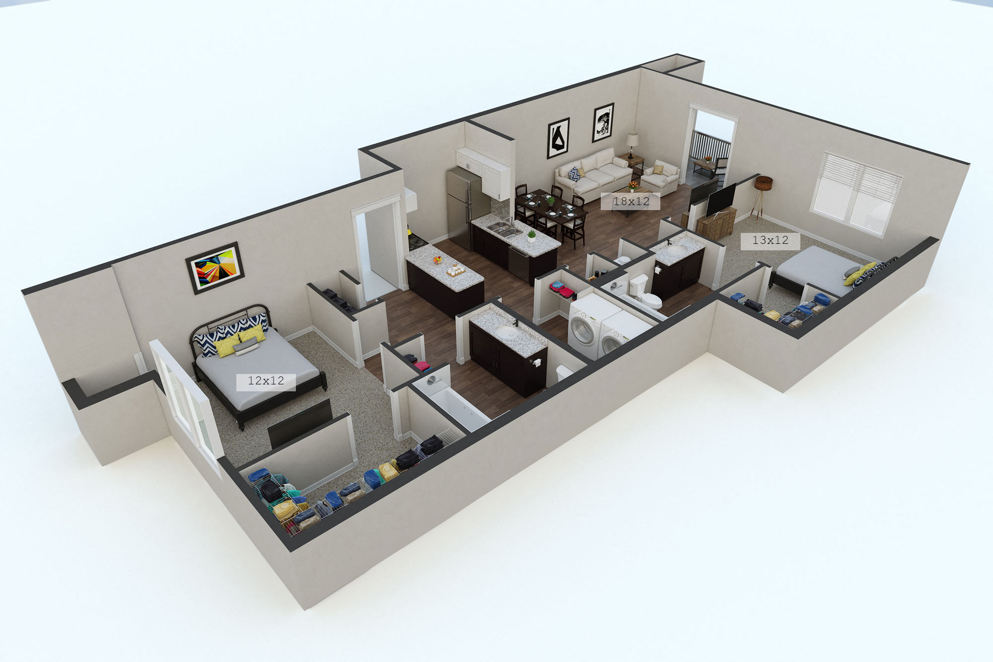 Floor plan for 2 beds, 2 baths, 1015 sqft