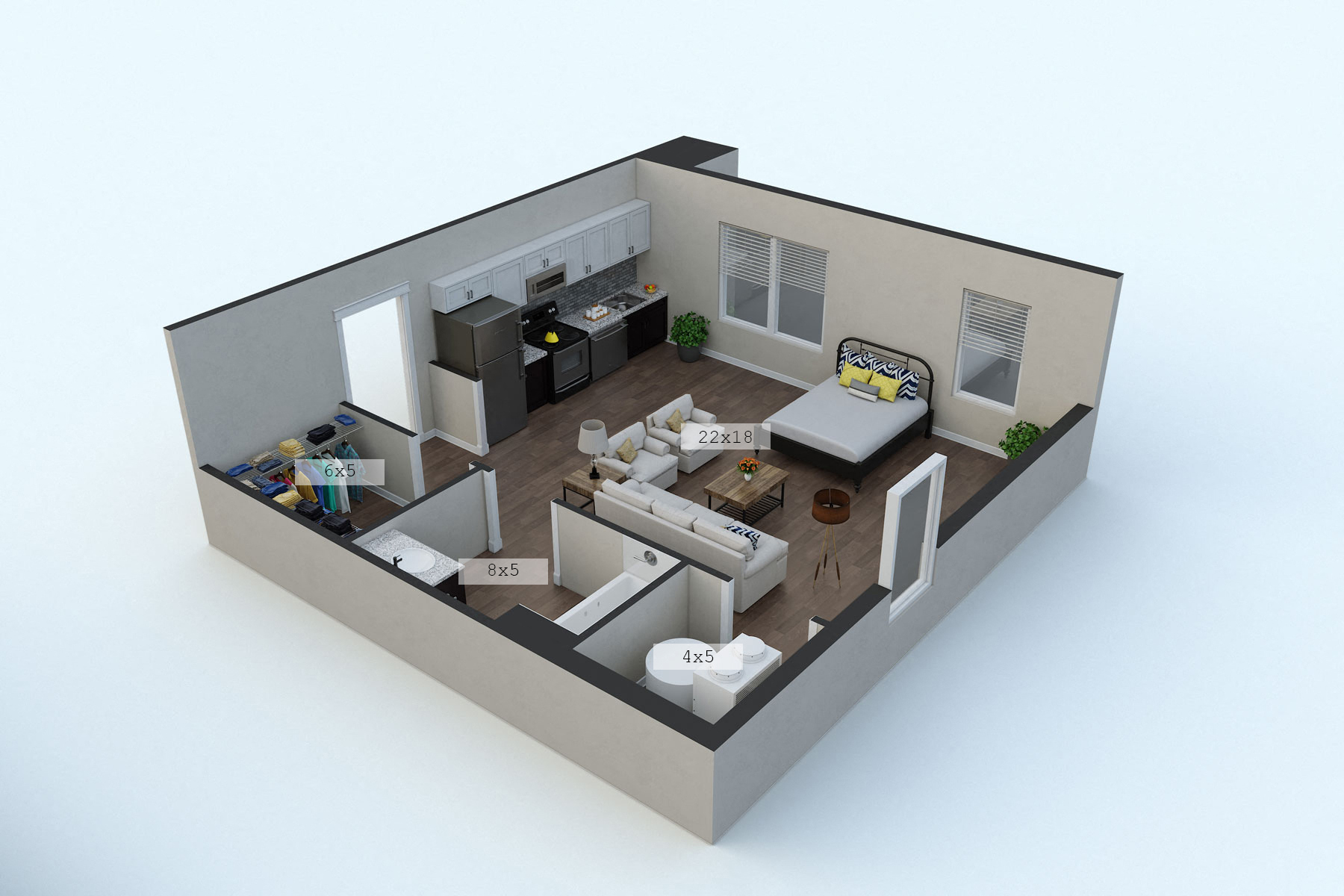 Floor plan for studio, 1 bath, 535 sqft