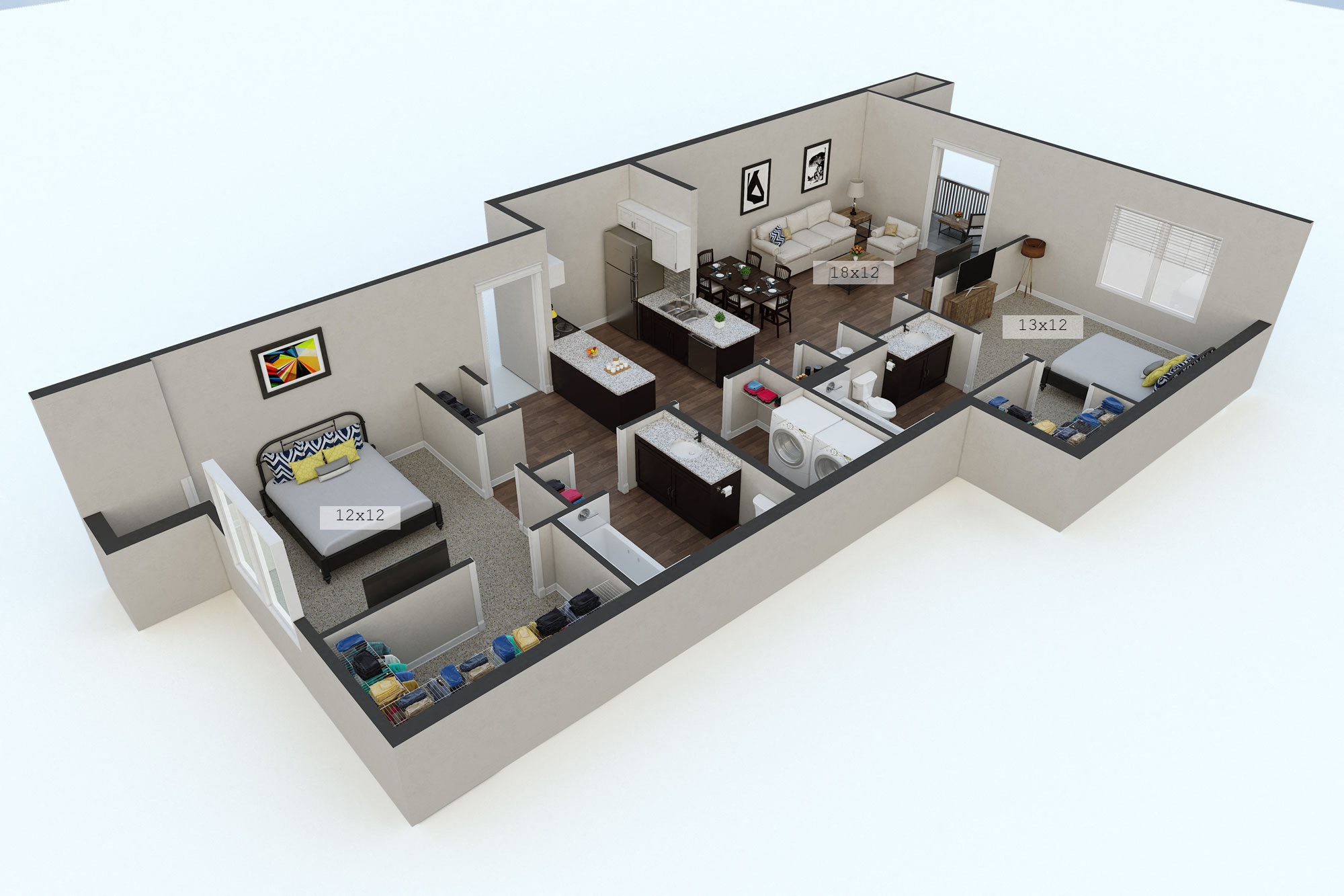 Floor plan for 2 beds, 2 baths, 1015 sqft