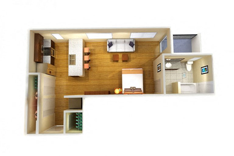 Floor plan for studio, 1 bath, 534 sqft
