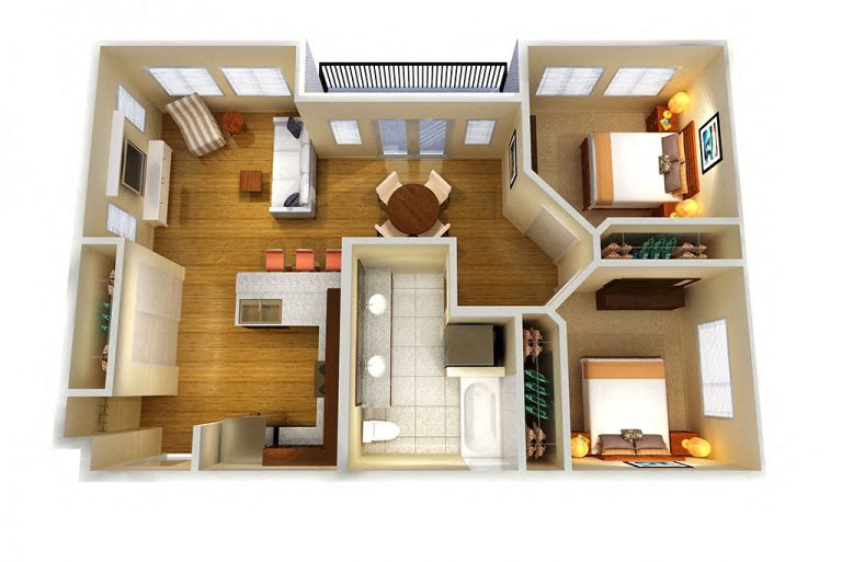 Floor plan for 2 beds, 1 bath, 825 sqft