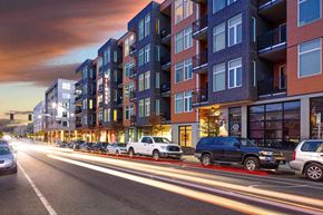 Portland apartment for rent - The Wilmore exterior with cars on the road.