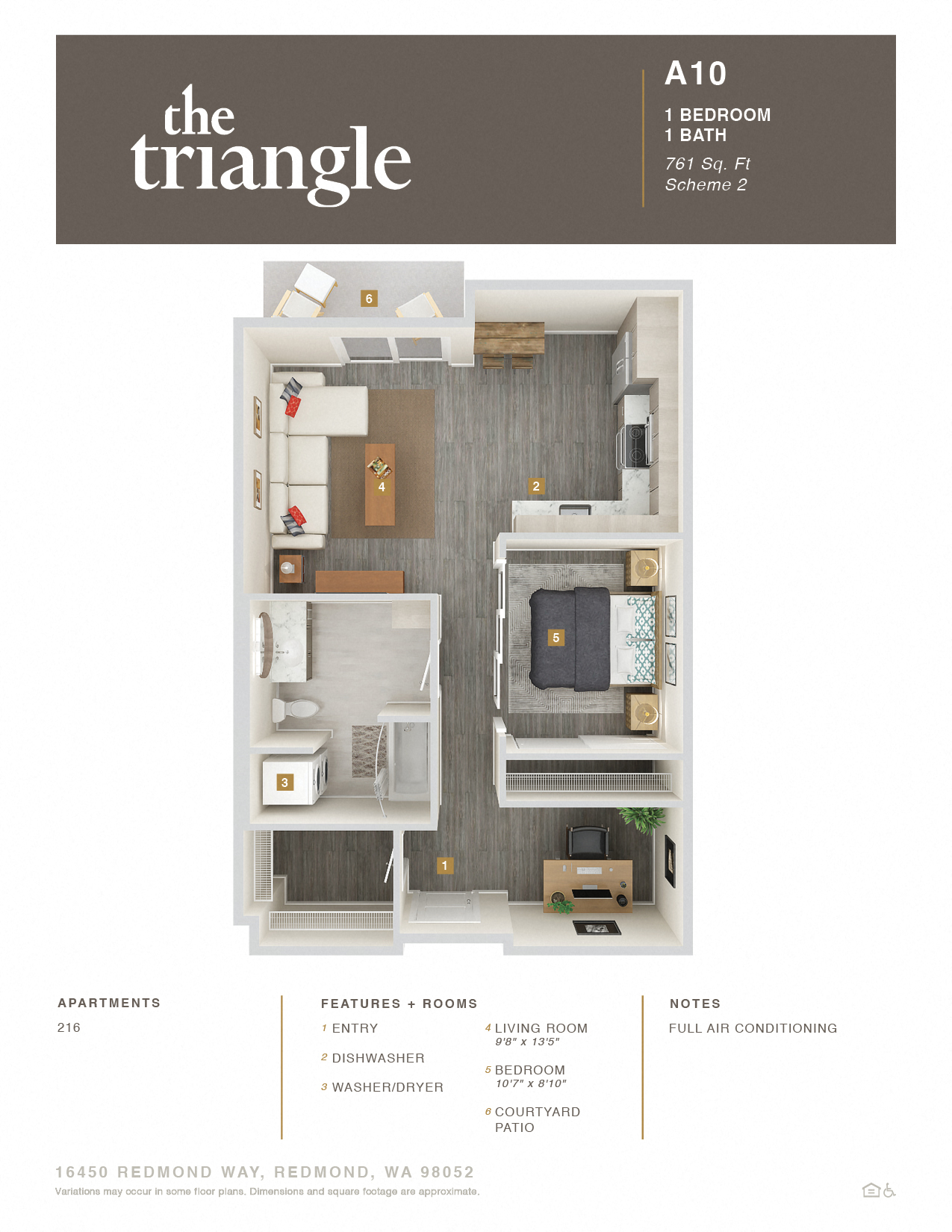 Floor plan for 1 bed, 1 bath, 761 sqft