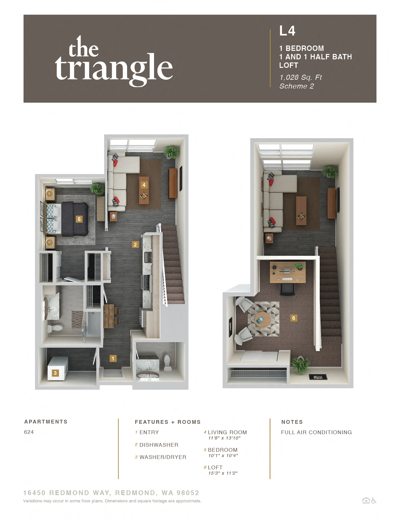 Floor plan for 1 bed, 1 bath, 1028 sqft