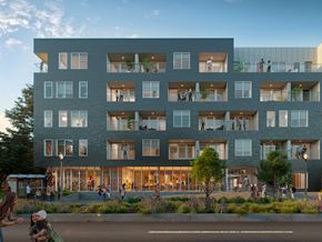 Saint Louis apartment for rent - a rendering of a building with people walking in front of it