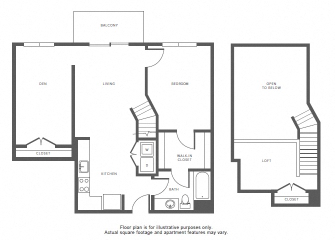 Floor plan for 1 bed, 1 bath, 1055 sqft