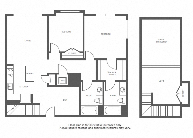 Floor plan for 2 beds, 2 baths, 1348 sqft