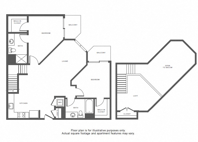 Floor plan for 2 beds, 2 baths, 1255 sqft