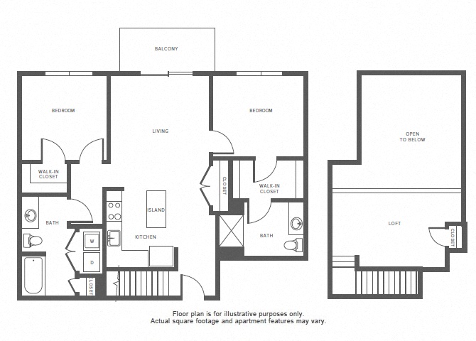 Floor plan for 2 beds, 2 baths, 1185 sqft
