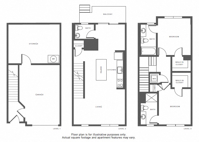 Floor plan for 2 beds, 2.5 baths, 1374 sqft