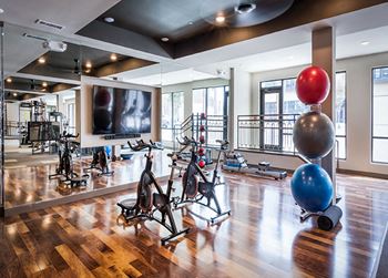 Spin bikes and yoga room