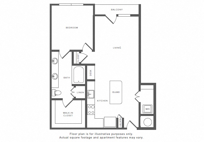 Floor plan for 1 bed, 1 bath, 866 sqft