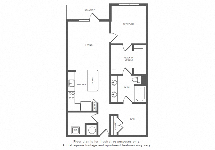 Floor plan for 1 bed, 1 bath, 968 sqft