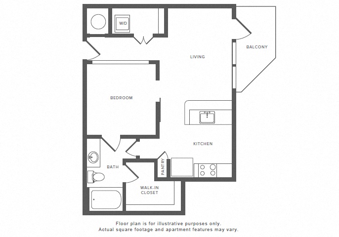 Floor plan for studio, 1 bath, 660 sqft