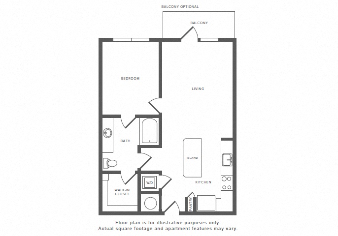 Floor plan for 1 bed, 1 bath, 800 sqft