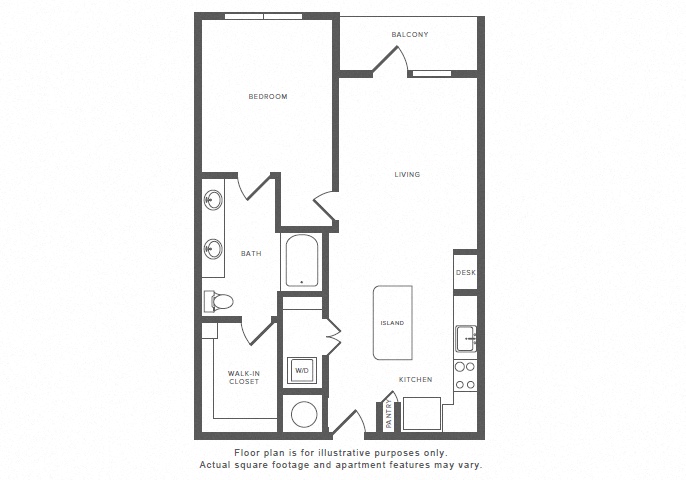 Floor plan for 1 bed, 1 bath, 830 sqft