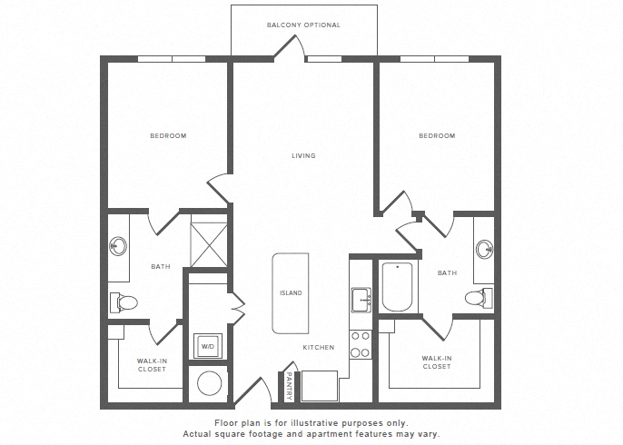 Floor plan for 2 beds, 2 baths, 1152 sqft