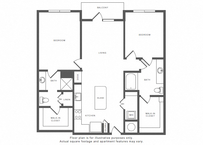 Floor plan for 2 beds, 2 baths, 1170 sqft