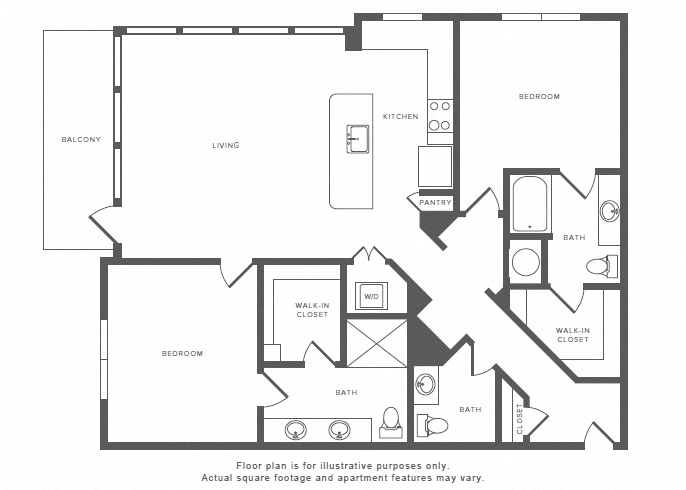 Floor plan for 2 beds, 2 baths, 1427 sqft