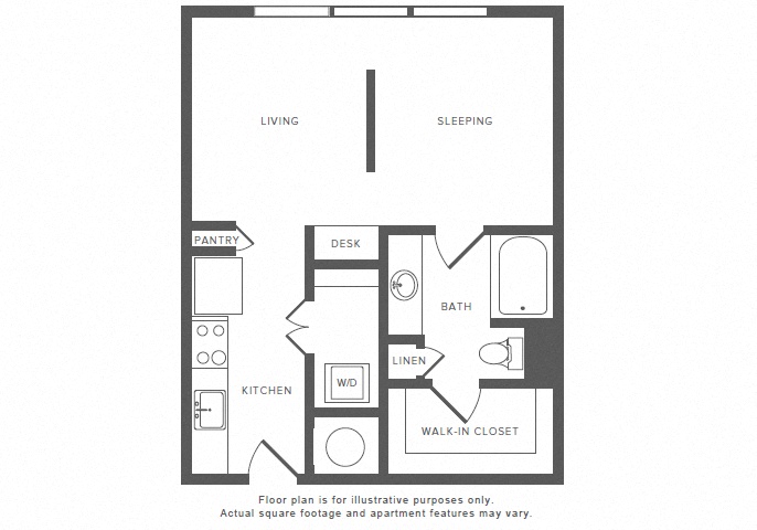 Floor plan for studio, 1 bath, 581 sqft