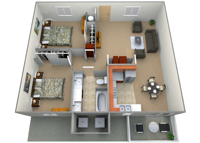 Floor plan for 2 beds, 1 bath, 825 sqft