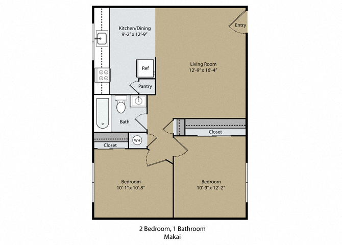 Floor plan for 2 beds, 1 bath, 720 sqft