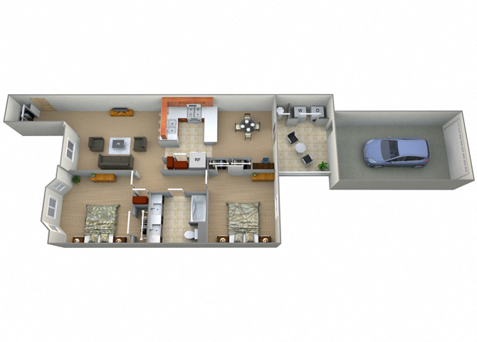 Floor plan for 2 beds, 1 bath, 1097 sqft