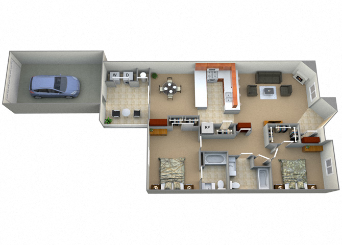Floor plan for 2 beds, 2 baths, 1180 sqft