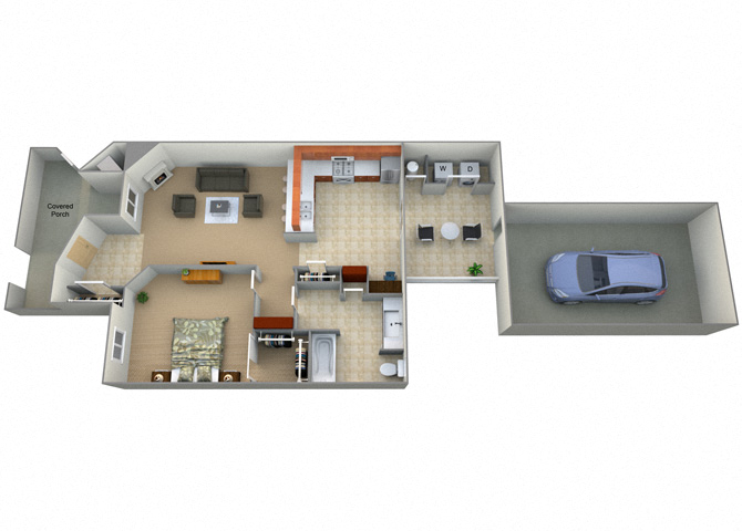 Floor plan for 1 bed, 1 bath, 814 sqft