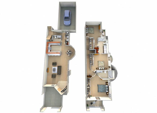 Floor plan for 3 beds, 2.5 baths, 1610 sqft