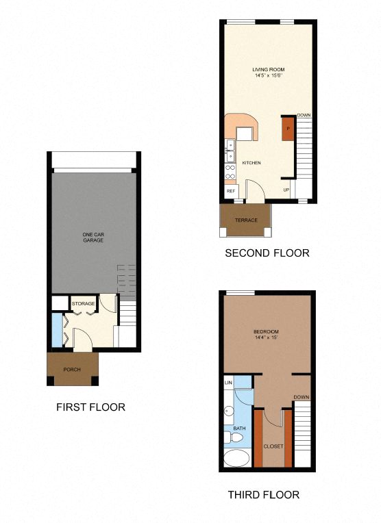 Floor plan for 1 bed, 1 bath, 985 sqft